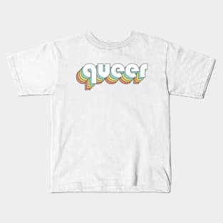 Queer - Retro Rainbow Typography Faded Style Kids T-Shirt